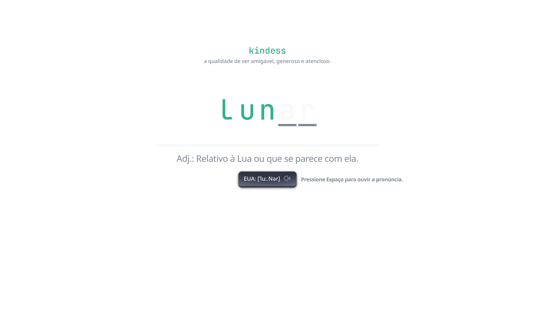 Screenshot com treinador de palavras